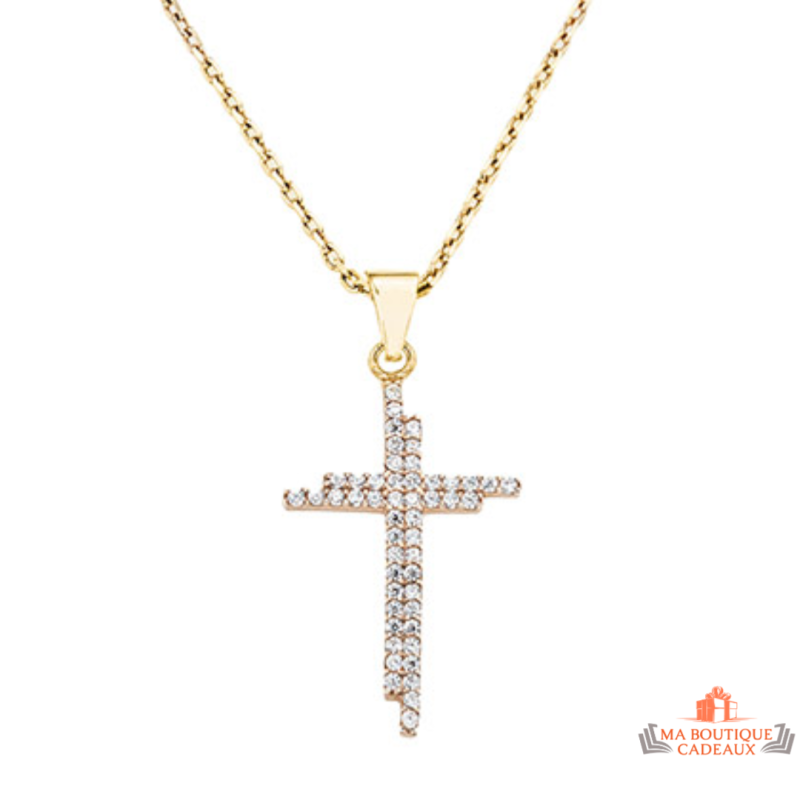 Collier Pendentif Plaqué Or avec Croix en Oxyde de Zirconium Carla Nogueres Garantie 2 ans