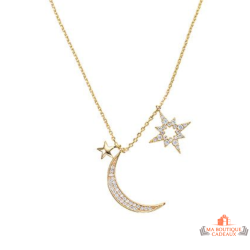 Pendentif Plaqué OR Lune et Etoiles