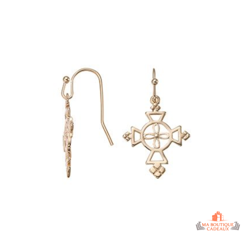 Boucles  d'oreilles Plaqué OR Croix - Carla Nogueres - - Garantie 2 ans