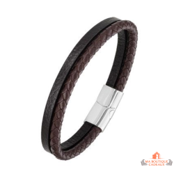 Bracelet Acier Cuir Homme