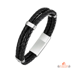 Bracelet Acier Cuir Homme