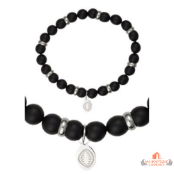 Bracelet Homme en Acier avec Pierres Naturelles Noires - Carla Nogueres, Garantie 2 ans