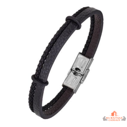 Bracelet Acier Cuir Homme