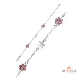 Bracelet Argent Fleur Perle Mauve
