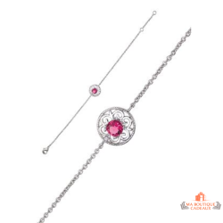 Bracelet Argent Rosace Rouge