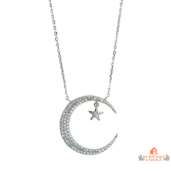 Pendentif Argent Lune Etoile
