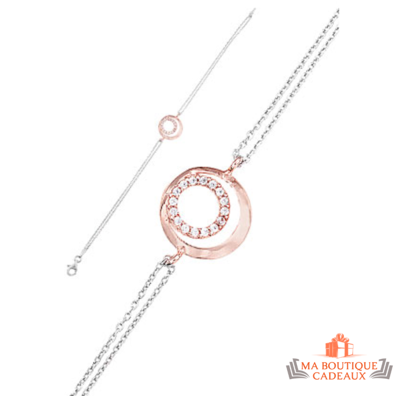 Bracelet en Argent avec Deux Anneaux Rosés en Oxyde de Zirconium - Carla Nogueres - Garantie 2 ans