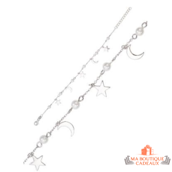 Bracelet Argent Lune Etoile Perle