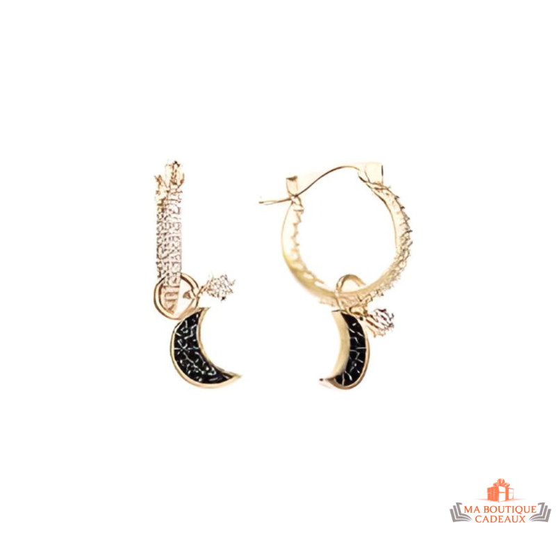 Boucles d'Oreilles Lune Noire en Plaqué Or