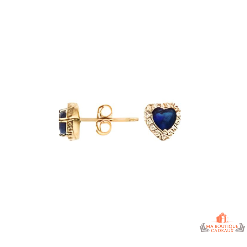 Boucles d'Oreilles Cœur Bleu Foncé en Plaqué Or
