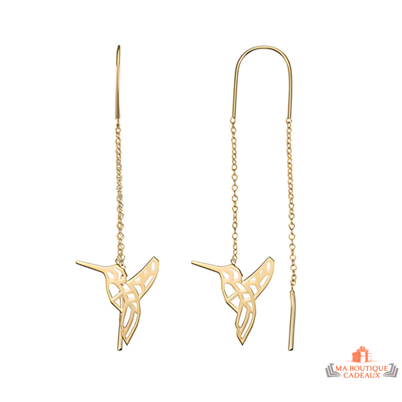 Boucles d'Oreilles Colibri en Plaqué Or - Carla Nogueres - Garantie 2 ans