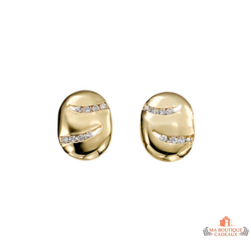 Boucles d'oreilles en plaqué or Carla Nogueres, forme ovale en oxyde de zirconium, garantie 2 ans.