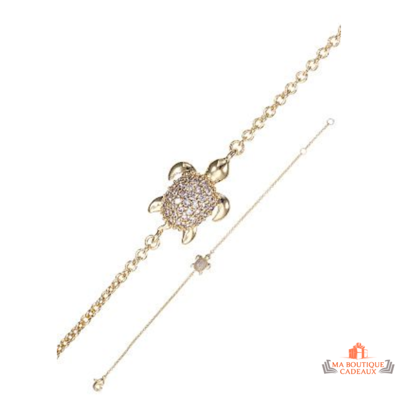 Bracelet en Plaqué Or Carla Nogueres - Élégance Marine avec Tortue en Oxyde de Zirconium