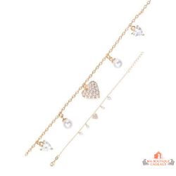 Bracelet en Plaqué Or avec Solitaire, Cœur et Perle - Carla Nogueres, garantie 2 ans.