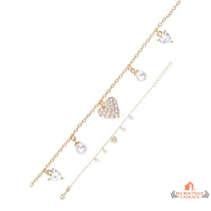Bracelet en Plaqué Or avec Solitaire, Cœur et Perle - Carla Nogueres, garantie 2 ans.