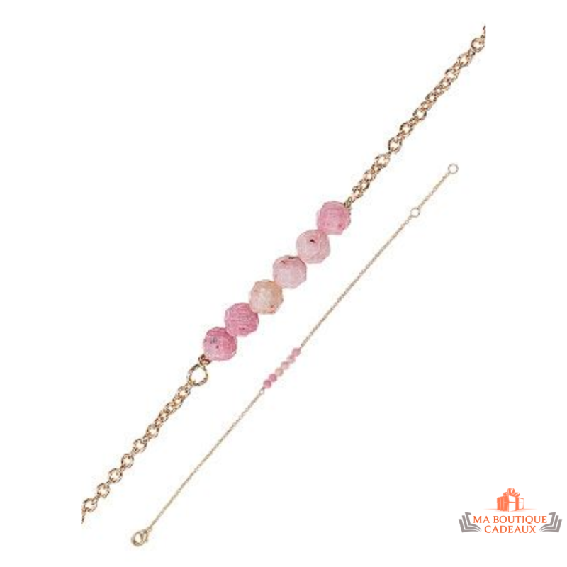 Bracelet en Plaqué Or avec Pierres de Rhodonite Rose - Carla Nogueres - Garantie 2 ans