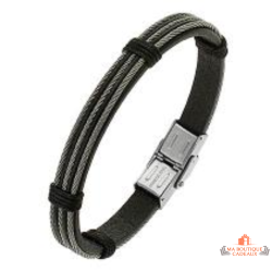 Bracelet Homme en Acier et Cuir - Carla Nogueres, Garantie 2 ans