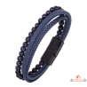 Bracelet Homme en Cuir Bleu avec Perles Noires - Carla Nogueres, Garantie 2 ans.