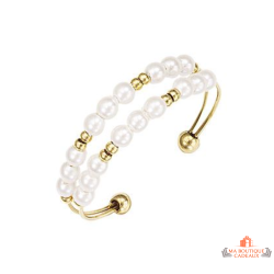 Bracelet Femme en Acier Doré avec Perles Blanches - Carla Nogueres, Garantie 2 ans