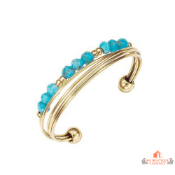 Bracelet Femme en Acier Doré avec Perles Bleu Turquoise - Carla Nogueres, Garantie 2 ans