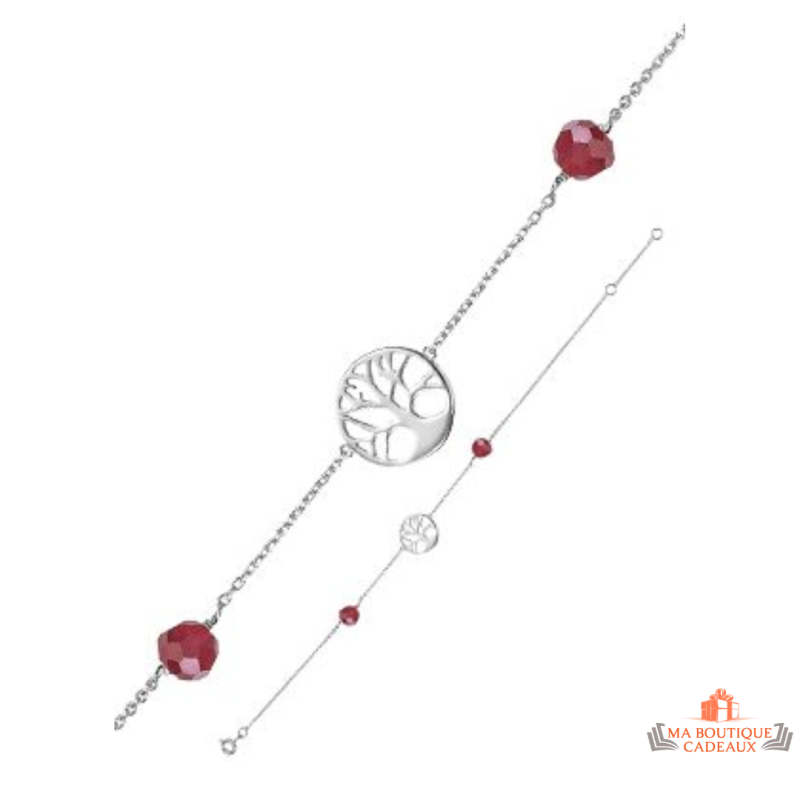 Bracelet Argent 925/1000 Motif Arbre de Vie avec Pierres Rouges - Carla Nogueres Garantie 2 ans