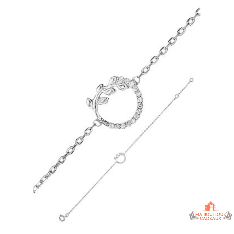 Bracelet Argent 925/1000 Motif Cercle avec Branche d'Arbre en Oxyde de Zirconium - Carla Nogueres Garantie 2 ans.