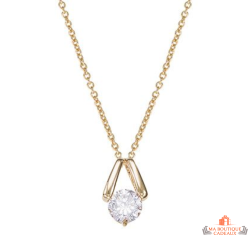 Carla Nogueres Collier Pendentif Plaqué Or - Solitaire en Oxyde de Zirconium - Garantie 2 ans