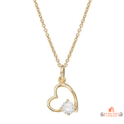 Carla Nogueres Collier Pendentif Plaqué Or - Motif Cœur - Pierre en Oxyde de Zirconium - Garantie 2 ans