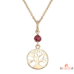Collier Pendentif Arbre de Vie avec Pierre Rouge en Plaqué Or - Carla Nogueres, Garantie 2 ans