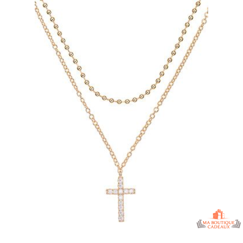 Collier Pendentif Croix en Plaqué Or - Carla Nogueres, Garantie 2 ans