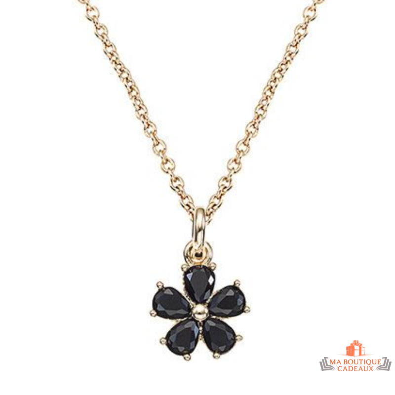 Collier Pendentif Fleur Noire en Plaqué Or - Carla Nogueres, Garantie 2 ans