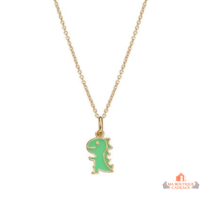 Carla Nogueres Collier Pendentif Dinosaure en Plaqué Or - Garantie 2 ans