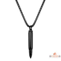 Carla Nogueres Collier Pendentif Balle en Acier Noir - Garantie 2 ans