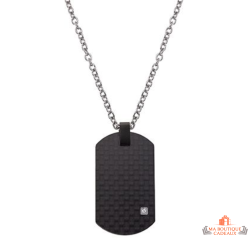 Carla Nogueres Collier Pendentif Plaque Militaire en Acier Noir - Garantie 2 ans