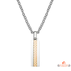 Carla Nogueres Collier Pendentif Rectangle en Plaqué Or et Acier - Garantie 2 ans