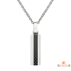 Carla Nogueres Collier Pendentif Rectangle en Acier Noir - Garantie 2 ans