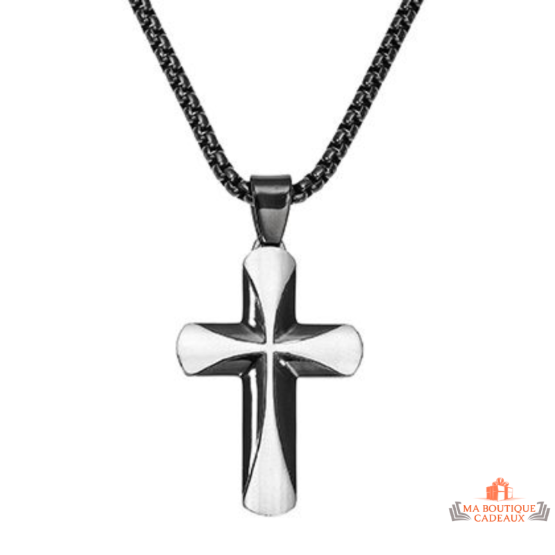 Carla Nogueres Collier Pendentif Croix en Acier Noir - Garantie 2 ans