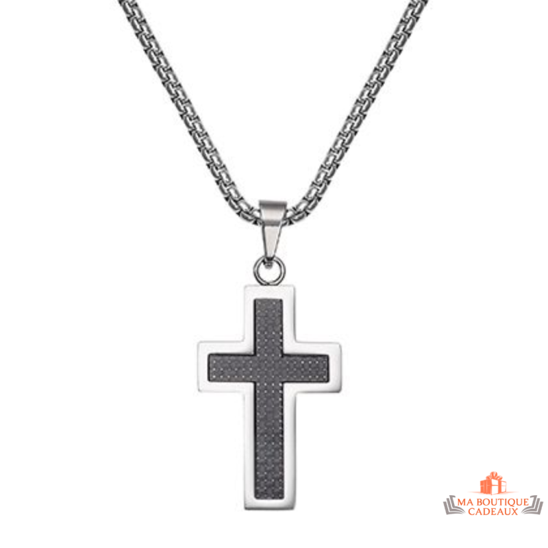 Carla Nogueres Collier Pendentif Croix en Acier Noir - Garantie 2 ans