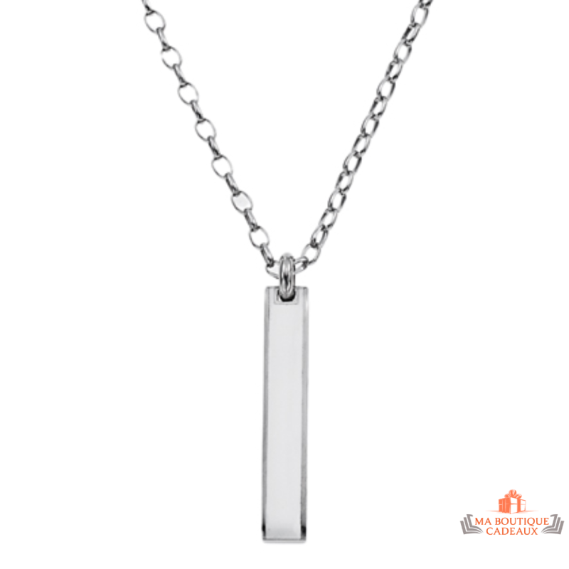 Carla Nogueres Collier Pendentif Rectangle Blanc en Acier - Garantie 2 ans