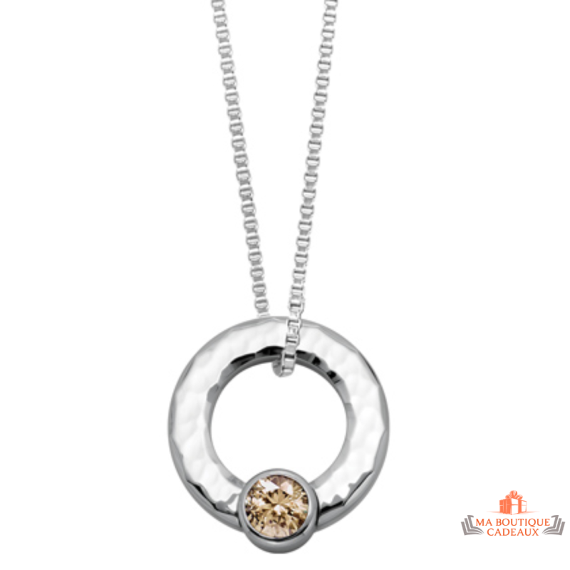 Carla Nogueres Collier Pendentif Cercle avec Pierre Jaune en Acier - Garantie 2 ans