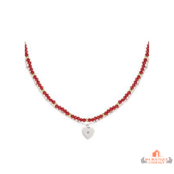 Carla Nogueres Collier Pendentif Perles Verre Rouge et Cœur en Acier - Garantie 2 ans