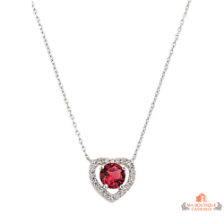 Carla Nogueres Collier Pendentif Cœur Rouge en Argent - Garantie 2 ans