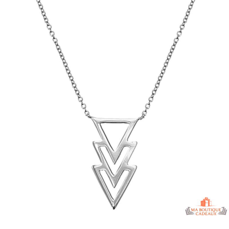 Carla Nogueres Collier Pendentif Trois Triangles en Argent 925/1000 avec Garantie 2 ans.