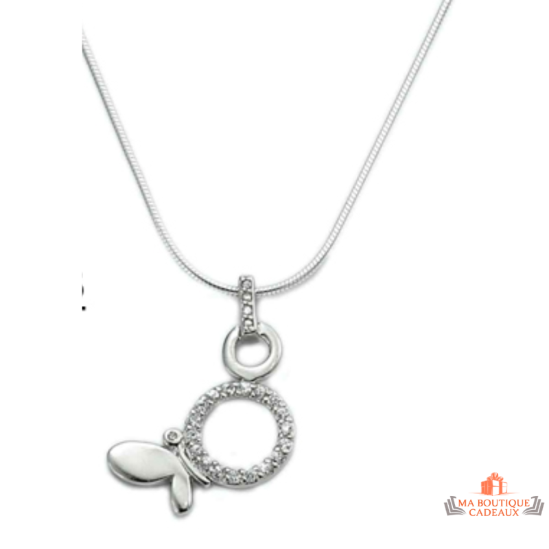 Carla Nogueres Collier Pendentif Cercle et Demi Papillon en Argent 925/1000 avec Garantie 2 ans