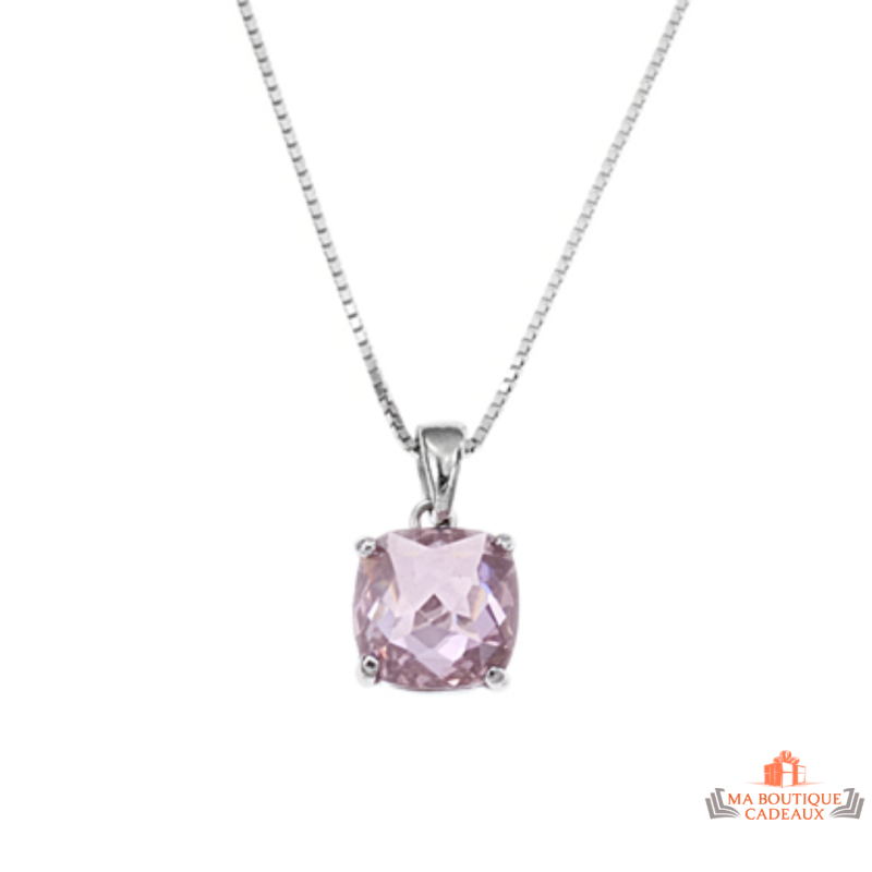 Carla Nogueres Collier Pendentif Argent 925/1000 Pierre Rose Oxyde Zirconium Garantie 2 ans