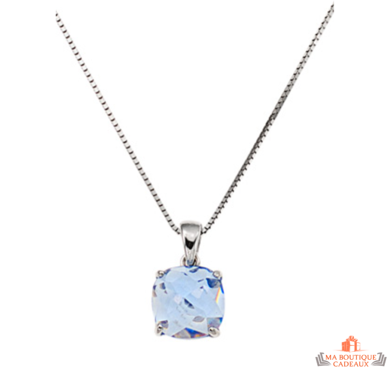 Carla Nogueres Collier Pendentif Argent 925/1000 Pierre Bleue Oxyde Zirconium Garantie 2 ans