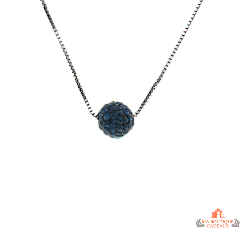 Carla Nogueres Collier Pendentif Argent 925/1000 Boule Oxyde Zirconium Bleu Garantie 2 ans