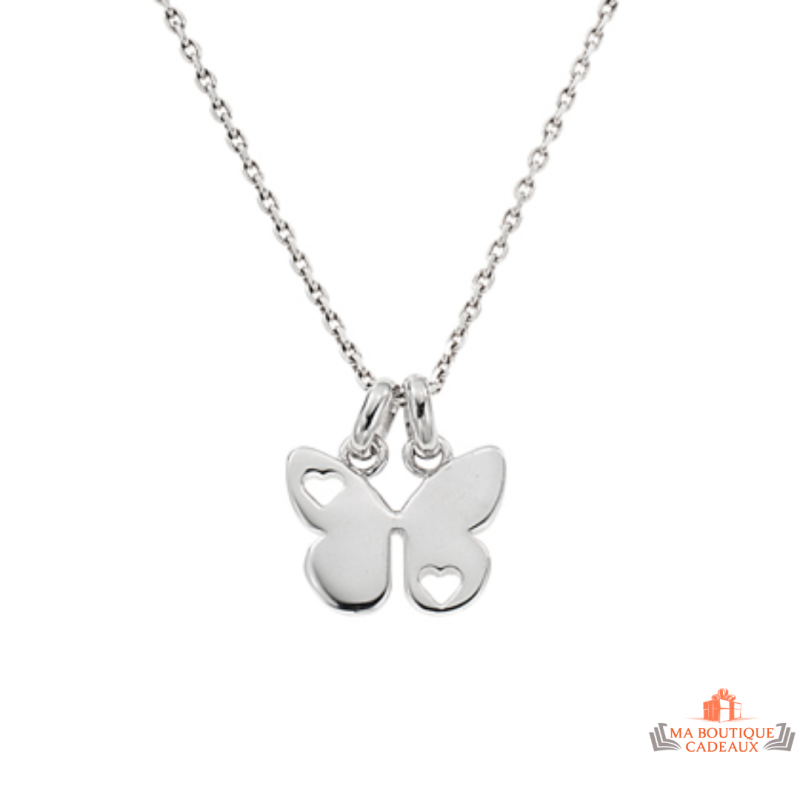 Carla Nogueres Collier Pendentif Argent 925/1000 Papillon Cœurs Garantie 2 ans