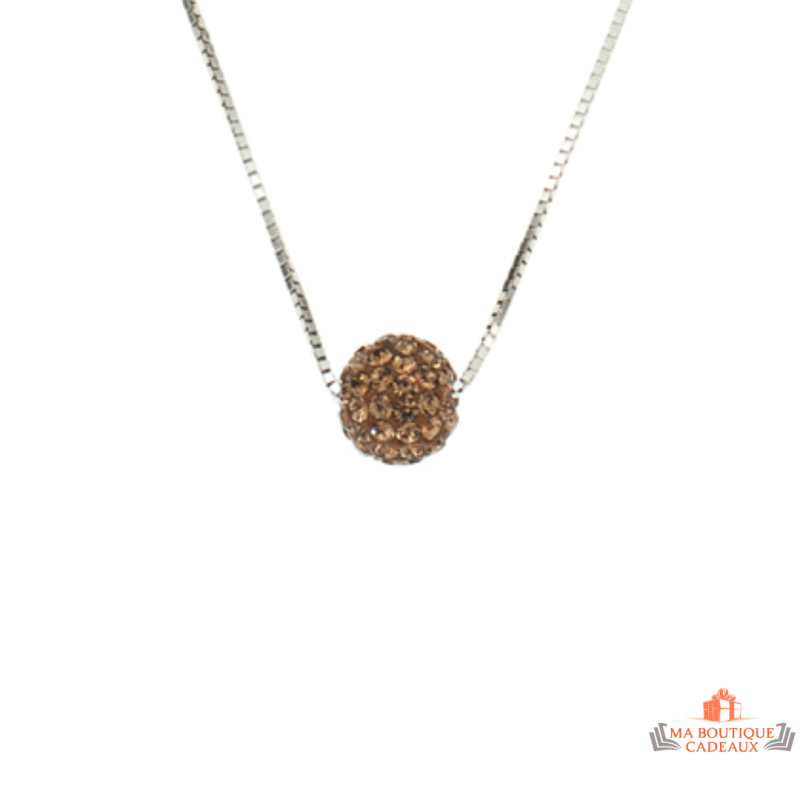 Carla Nogueres Collier Pendentif Argent 925/1000 Boule Oxyde Zirconium Marron Garantie 2 ans