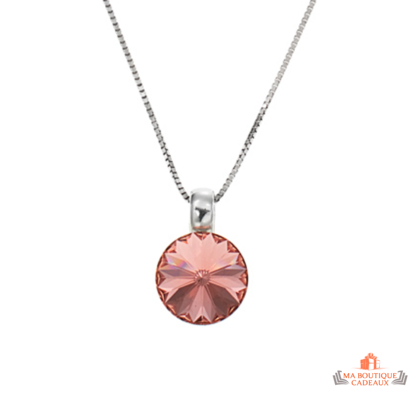 Carla Nogueres Collier Pendentif Argent 925/1000 Solitaire Cristal Rose Swarovski Garantie 2 ans